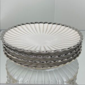 HomeGoods Dessert/Appetizer 8” Plates – Silver Rim, Scalloped Edge (Set of 4)